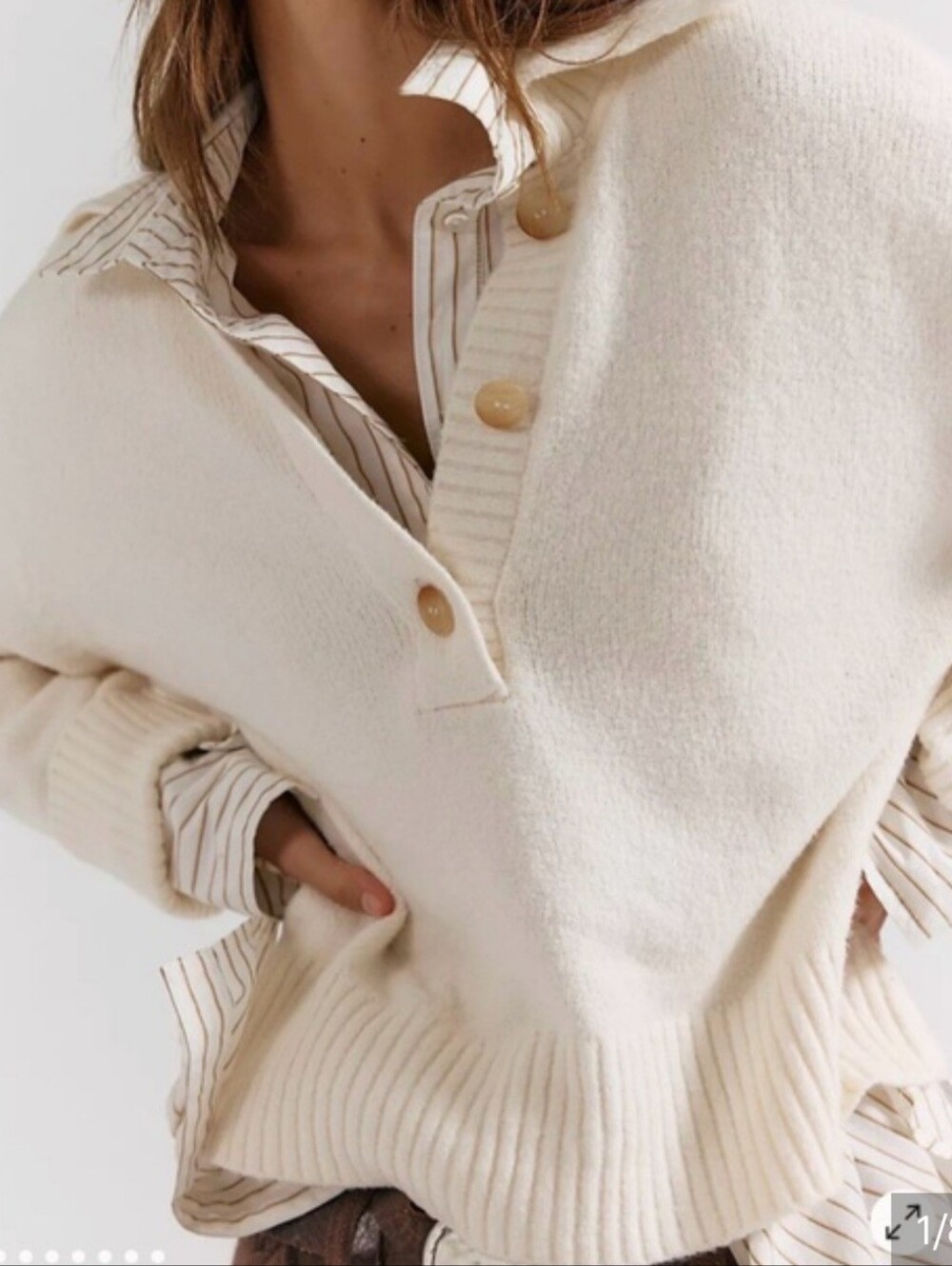 Free People Trading Up Polo Sweater- Ivory